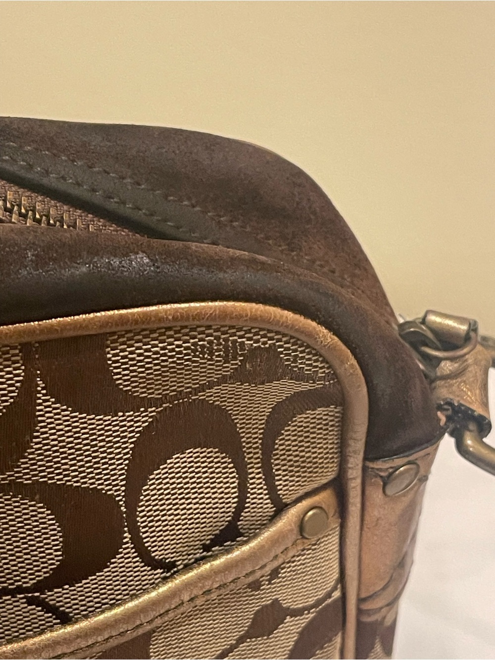 Coach Brown Signature Canvas & Metallic Leather Crossbody Bag - Picture 9 of 13